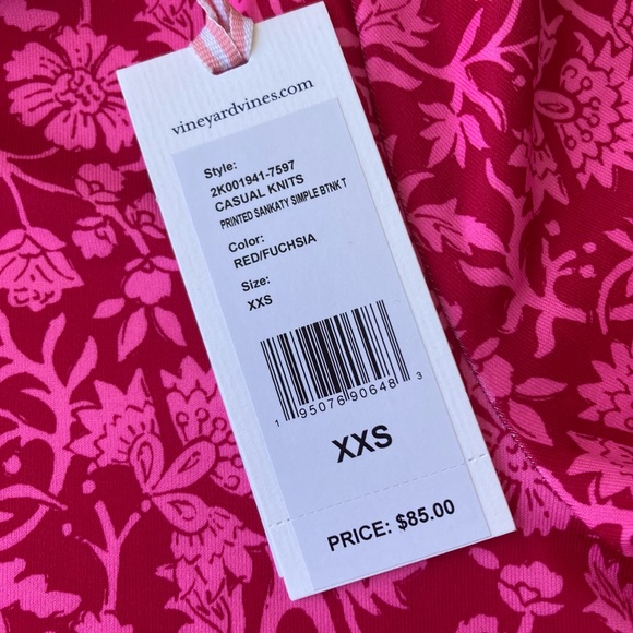 NWT Ladies XXS Vineyard Vines Sankaty Top Red Fuchsia 3/4 Leeves Performance - Picture 3 of 5